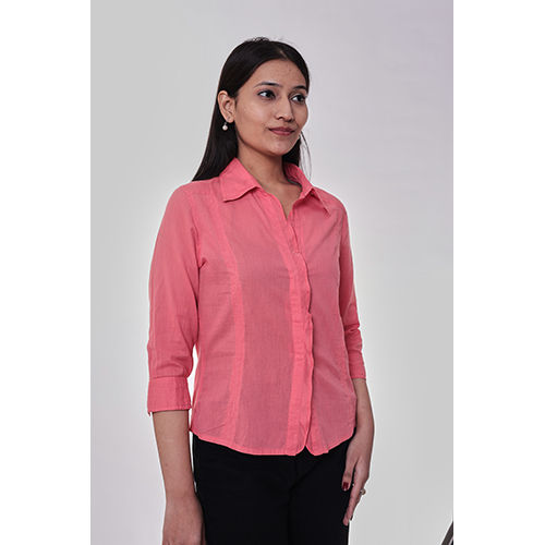 Coral Pink Frill Placket Shirt