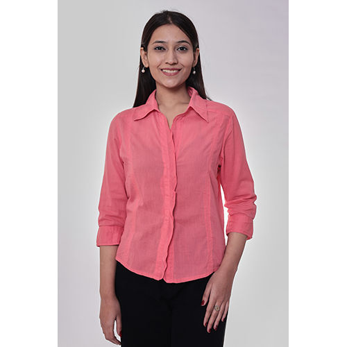 Coral Pink Frill Placket Shirt