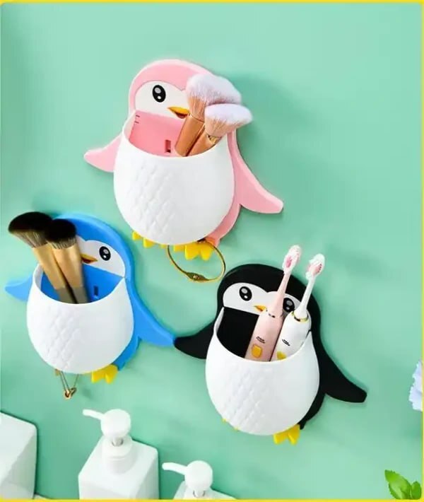 PENGUIN SHAPE WALL MOUNTED TOOTHPASTE HOLDER