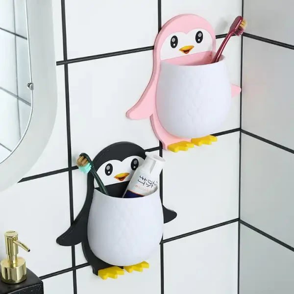 PENGUIN SHAPE WALL MOUNTED TOOTHPASTE HOLDER