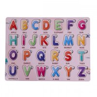 Wooden Alphabet Puzzle - Wood, 20x15 Cm, Pink | 26 Pieces, Enhances Learning Through Hands-on Play, Develops Motor Skills & Problem Solving