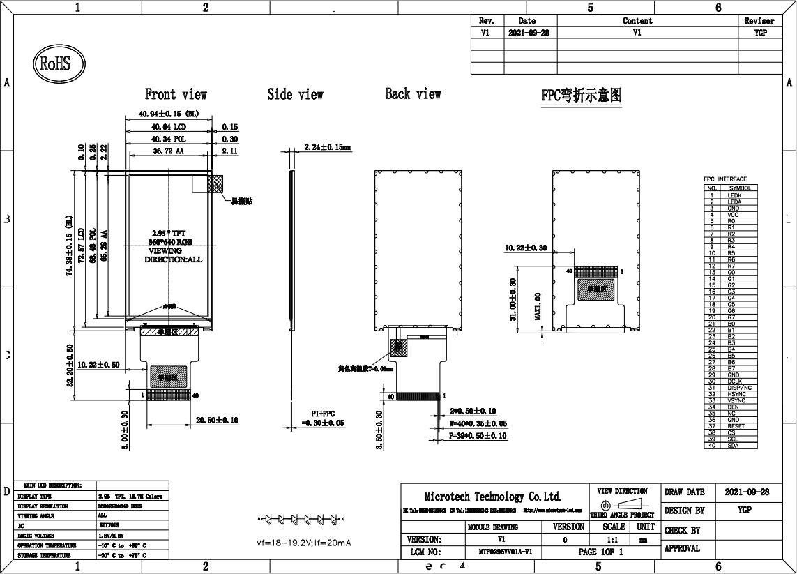 3.0 Inch Capacitive Touch Industrial LCD Module