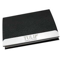 Metal Card Holder Wallet - Leathrette, Standard Size, Black | Features Logo, Ideal For Office Use, Perfect For Visiting Cards