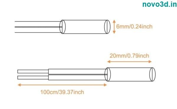 24V 70W Cartridge Heater 6x20mm with 100cm Cable for 3D Printers