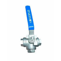 Three Way Valve - Stainless Steel, 1 Inch Diameter, Silver With Blue Handle | High-pressure Compatible, Compression Sealing, Polished Finish