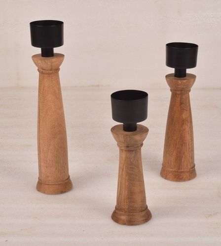 Set of 3 Wooden Stand Holder With Metal Holder