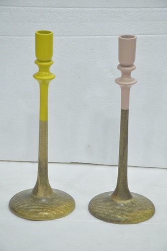 Set of 2 Wooden Multicolor Candle Stand