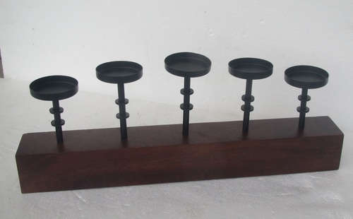 5 Candle Stand In One Wooden Base