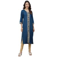 Women Royan Kurti - Rayon Material, Available In Sizes S-xxl, Trendy Printed Design In Blue, 3/4 Sleeves, Quick Dry & Washable Features