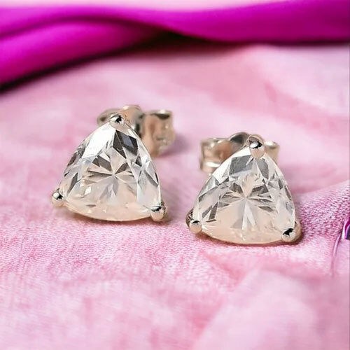 Moissanite Stud Earrings in Sterling Silver Trillion Solitaire Stud