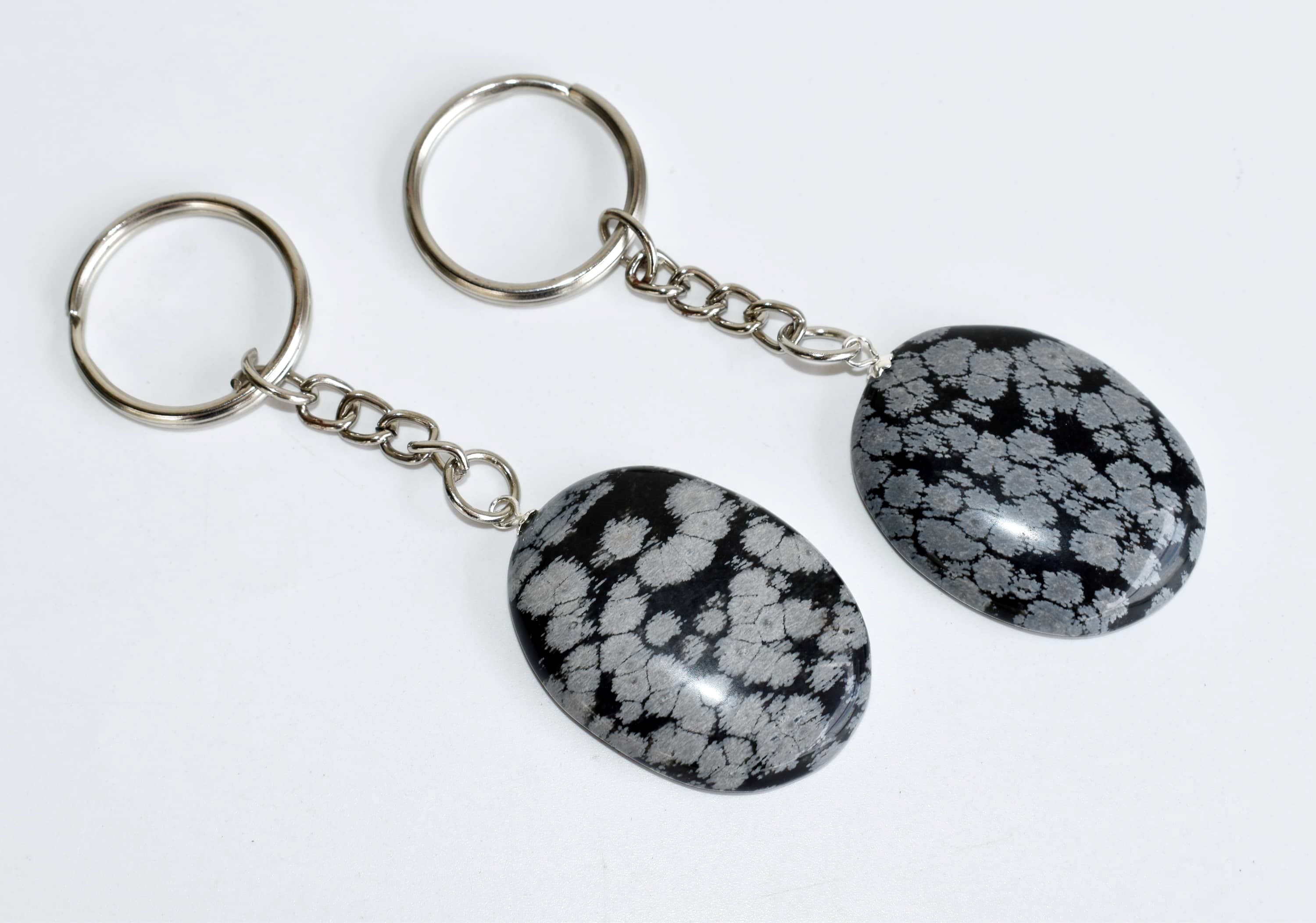 Snowflake Obsidian Key Chain, Gemstone Keychain Crystal Key Ring