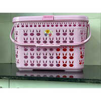 Picnic Basket - Rigid Rectangular Pink Plastic Storage Basket, Eco-friendly, Durable, Washable, Easy To Clean With Handle