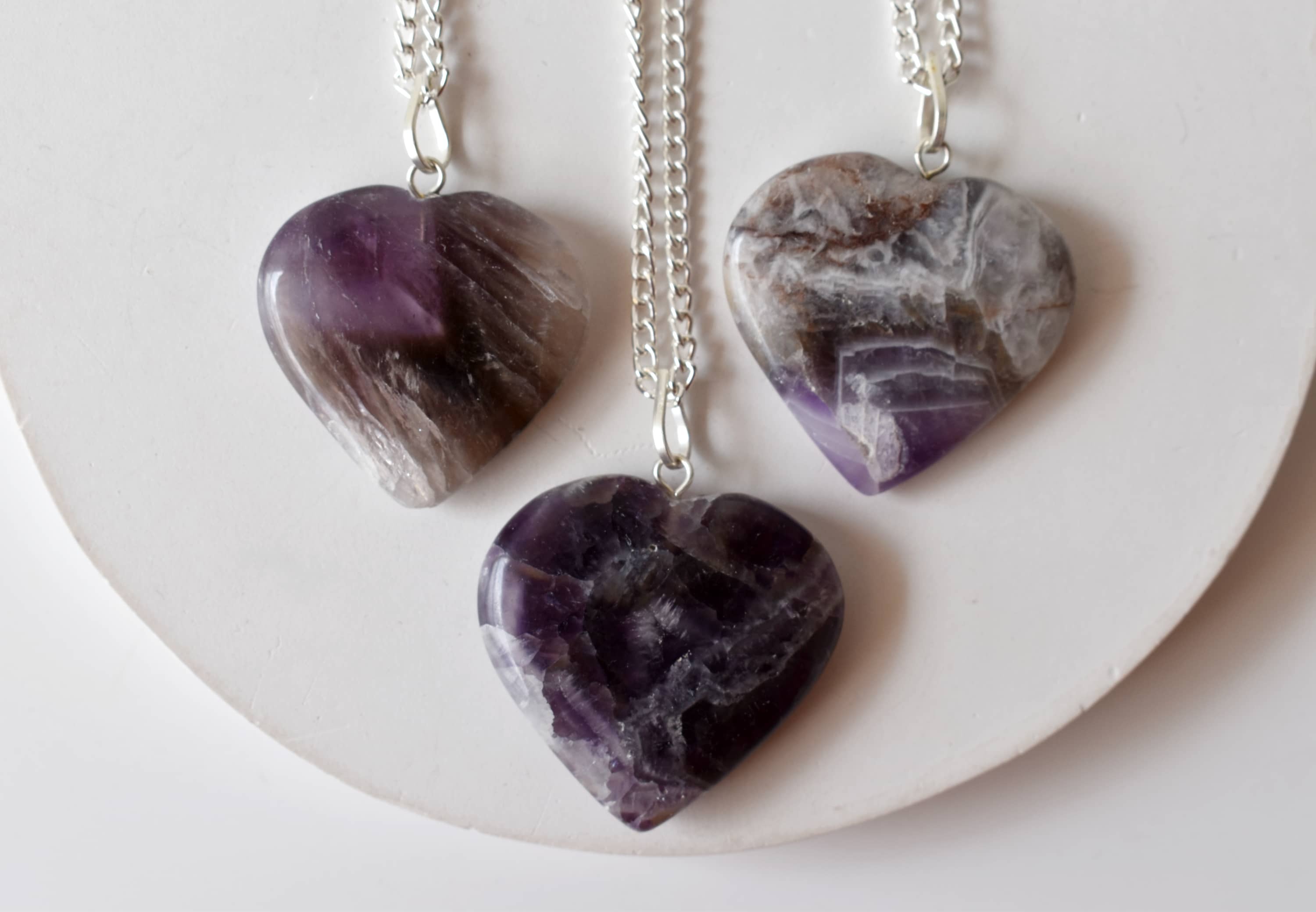 Amethyst Crystal Heart Pendant, Genuine Heart Shaped Necklaces