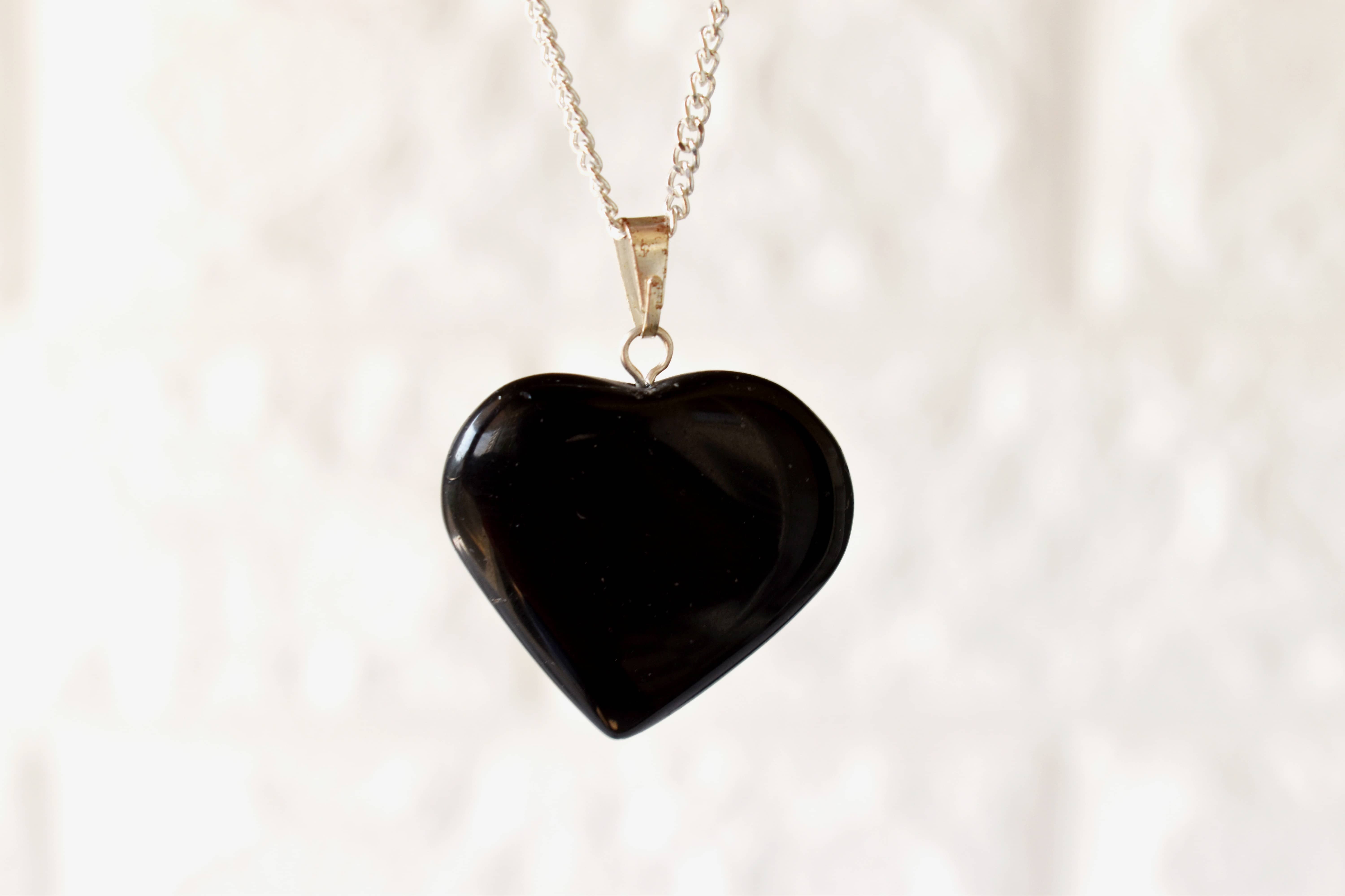 Black Tourmaline Heart Pendant Crystal Heart Shaped Necklaces