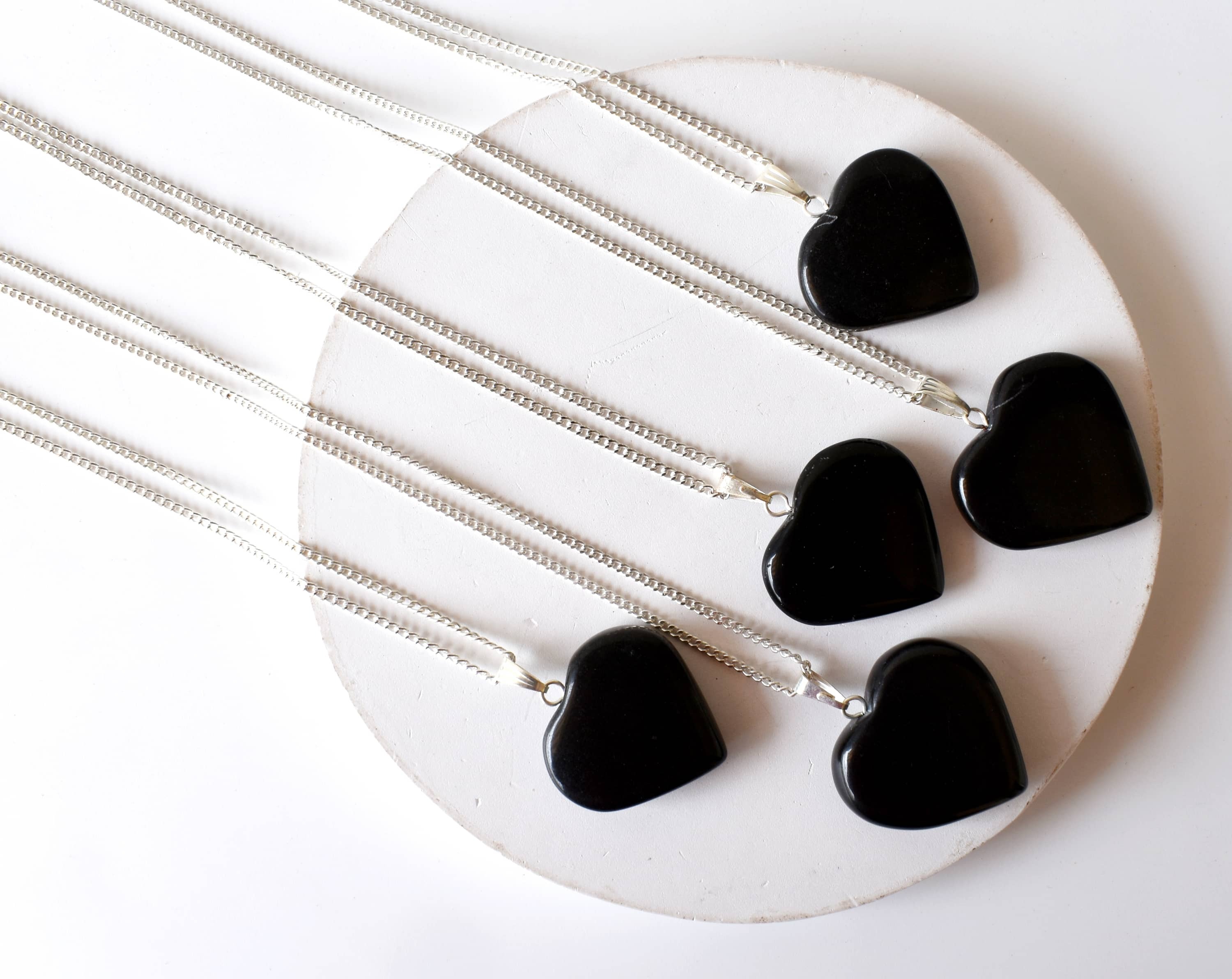 Black Tourmaline Heart Pendant Crystal Heart Shaped Necklaces