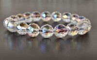 Aura Quartz Rainbow Moonstone Faceted Bracelet Crystal Beaded Bracelet