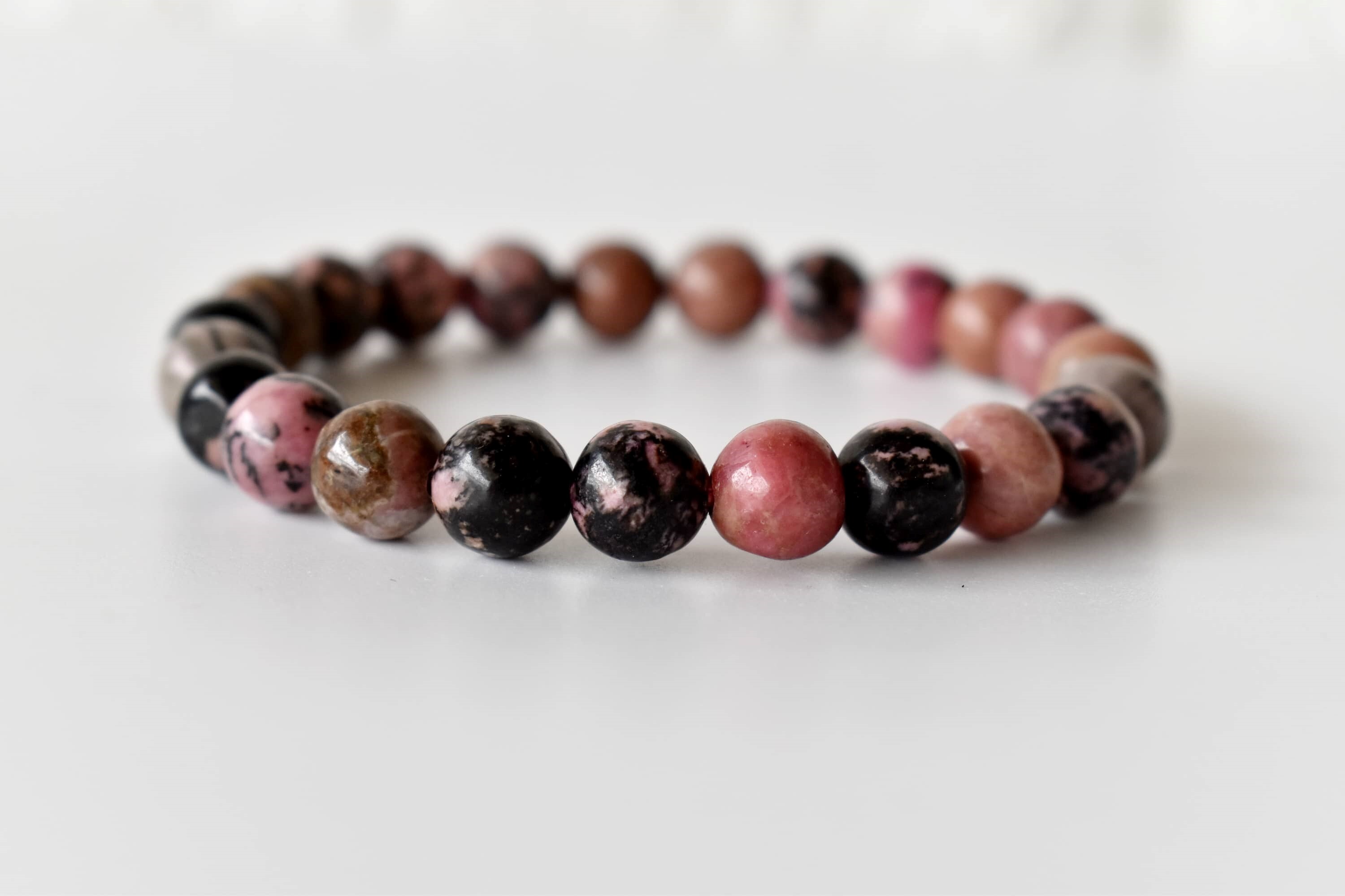 Rhodonite Crystal Bracelet, Beaded Gemstone Bracelet