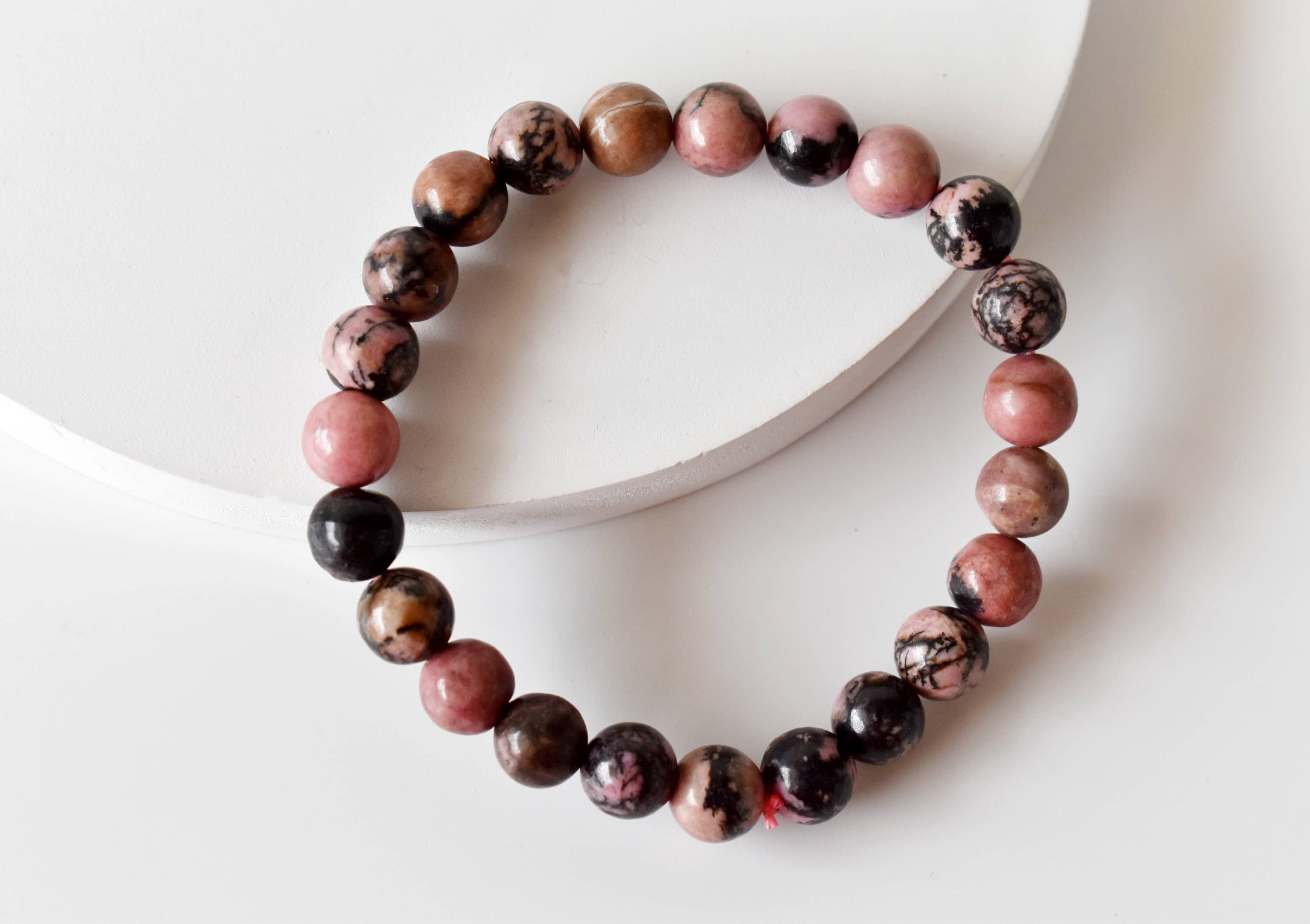 Rhodonite Crystal Bracelet, Beaded Gemstone Bracelet