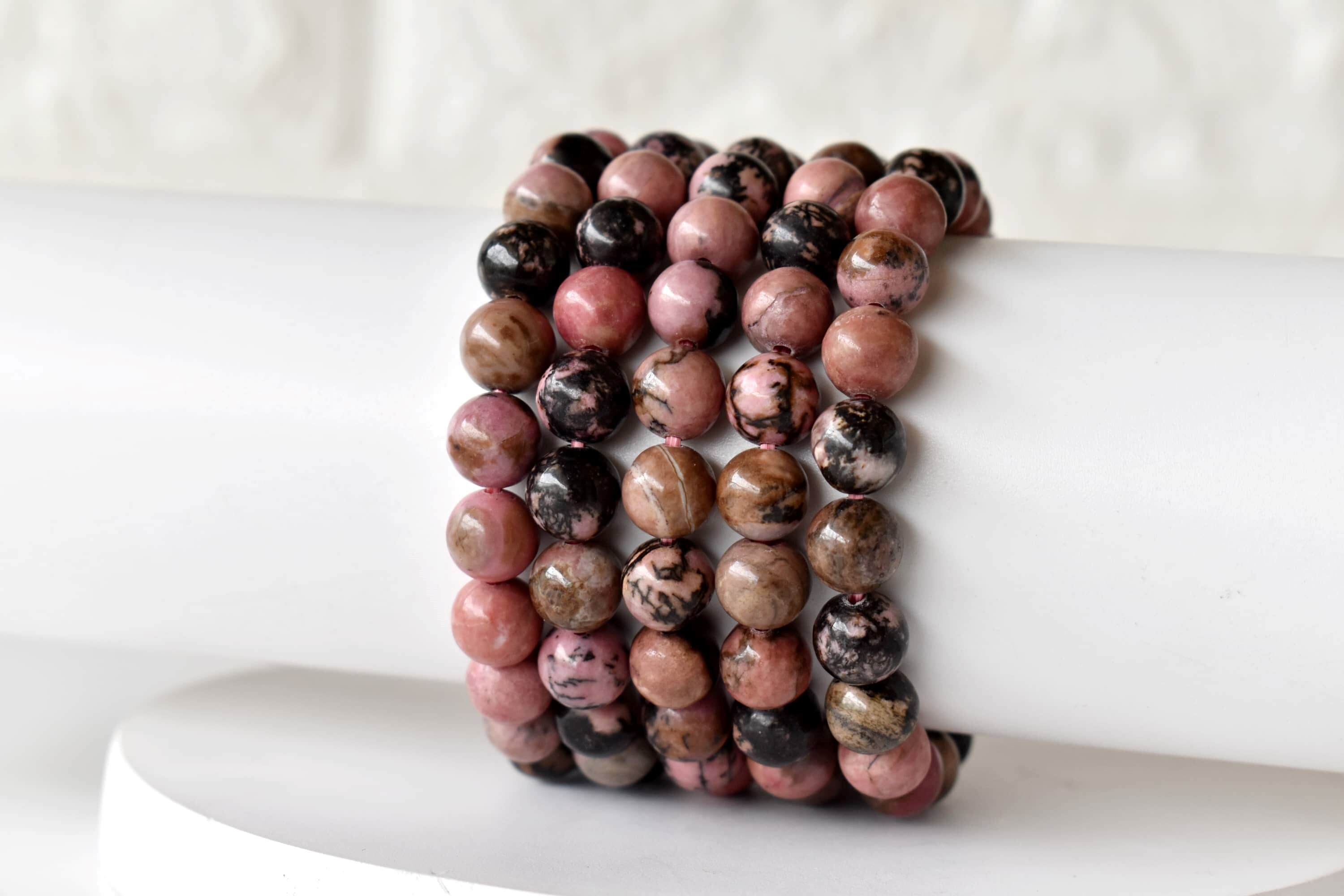 Rhodonite Crystal Bracelet, Beaded Gemstone Bracelet