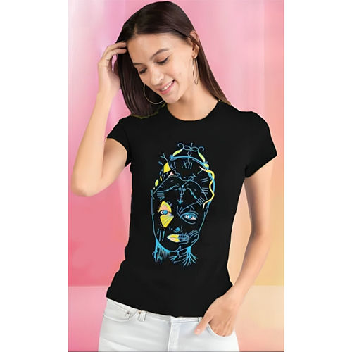 Black Ladies Round Neck T-Shirt