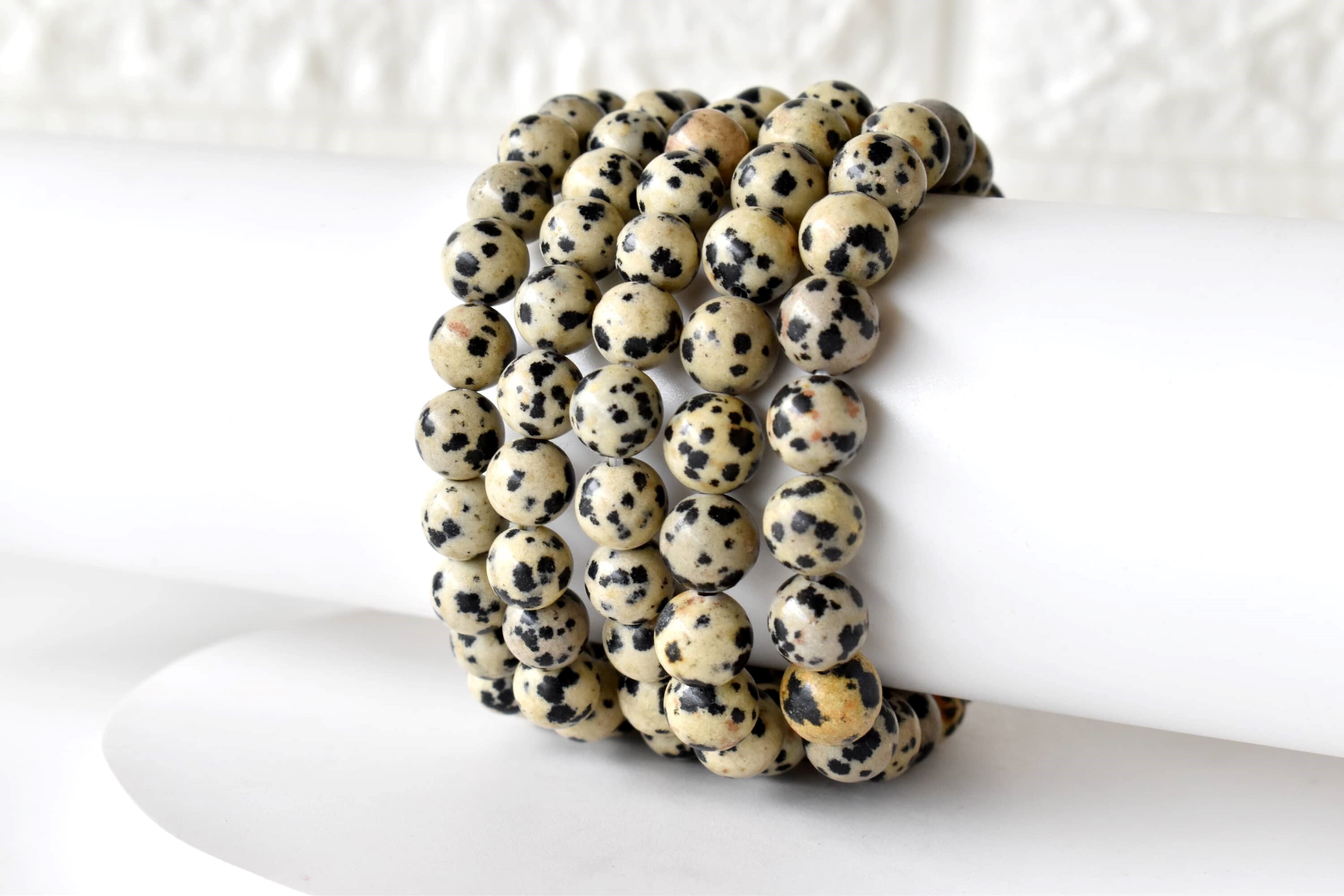 Dalmatian Jasper Bracelet Crystal Beaded Bracelet