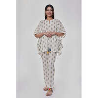 Kaftan Off White Co-ord Set - Cotton Blend, Free Size, Off White | Embroidered, Adjustable Waist, Breathable, Eco-friendly
