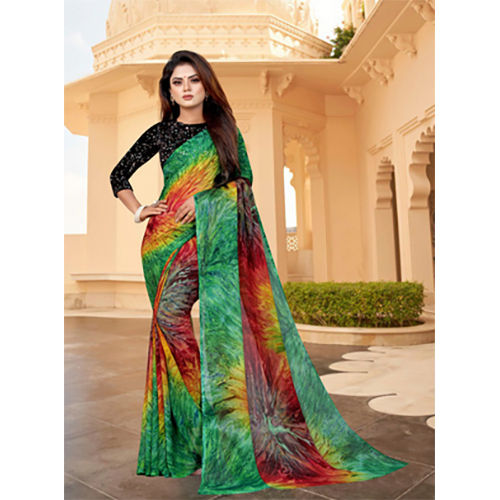 Bollywood Style Fancy Trending Designer Party Wear Georgette Sequence Printed Work Saree