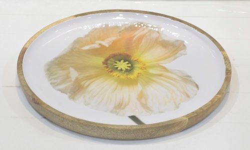 Wooden Round Plate With Enamel