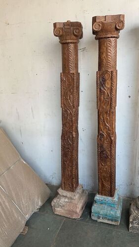 Antique Teak Wooden Carving Pillar