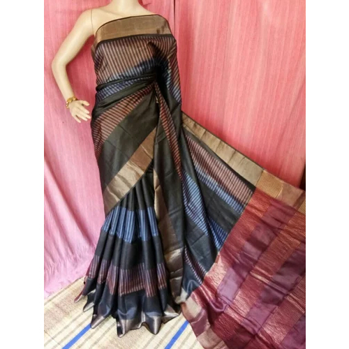 Block Print Tussar Silk Saree - High-Quality Silk, Elegant Embroidered Design, Various Colors Available, Perfect for Weddings and Festive Celebrations