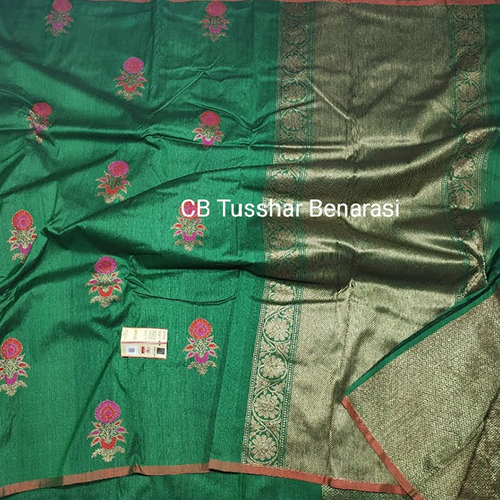 Tussar Banarasi Saree - Pure Silk Material, Vibrant Printed Patterns | Elegant Design for Traditional Occasions, Versatile for Summer and Winter Wear
