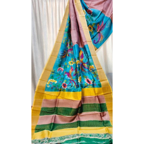 Jori Tussar Kalamkari Hand Painting Saree - Luxurious Silk Material, Vibrant Color Options | Exquisite Hand-Painted Kalamkari Designs for Designer Occasions