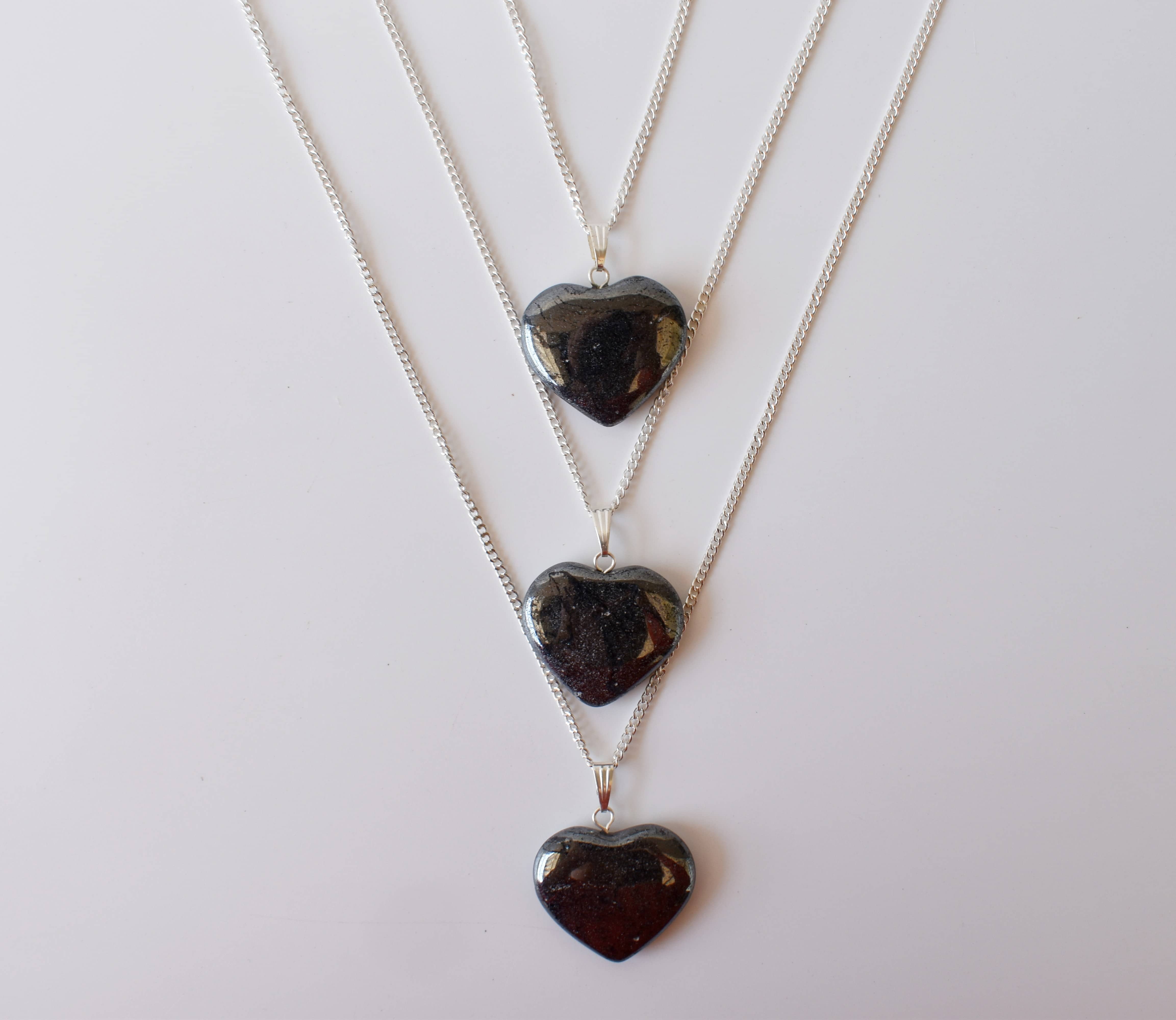 Hematite Crystal Heart Pendant, Genuine Heart Shaped Necklaces