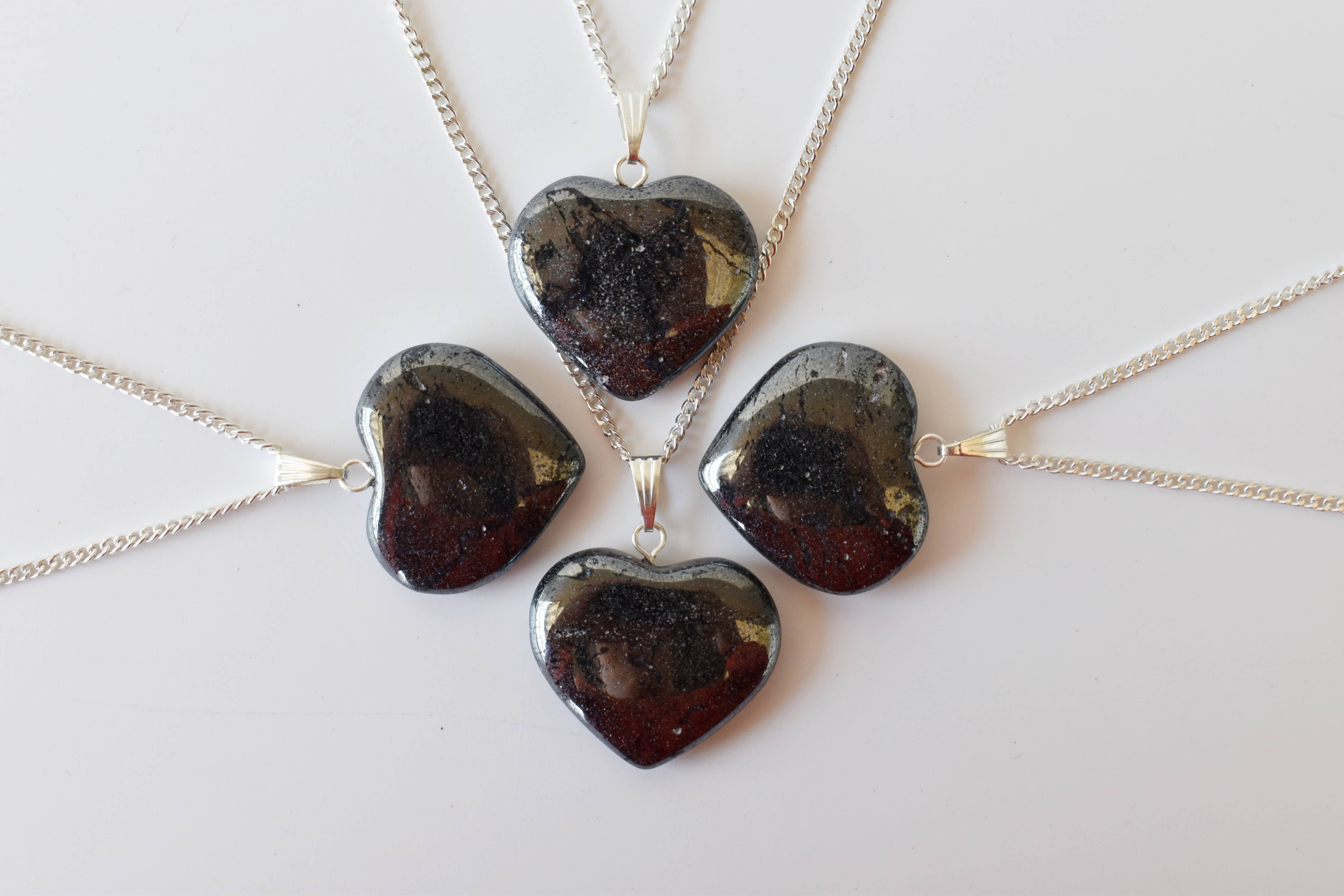 Hematite Crystal Heart Pendant, Genuine Heart Shaped Necklaces