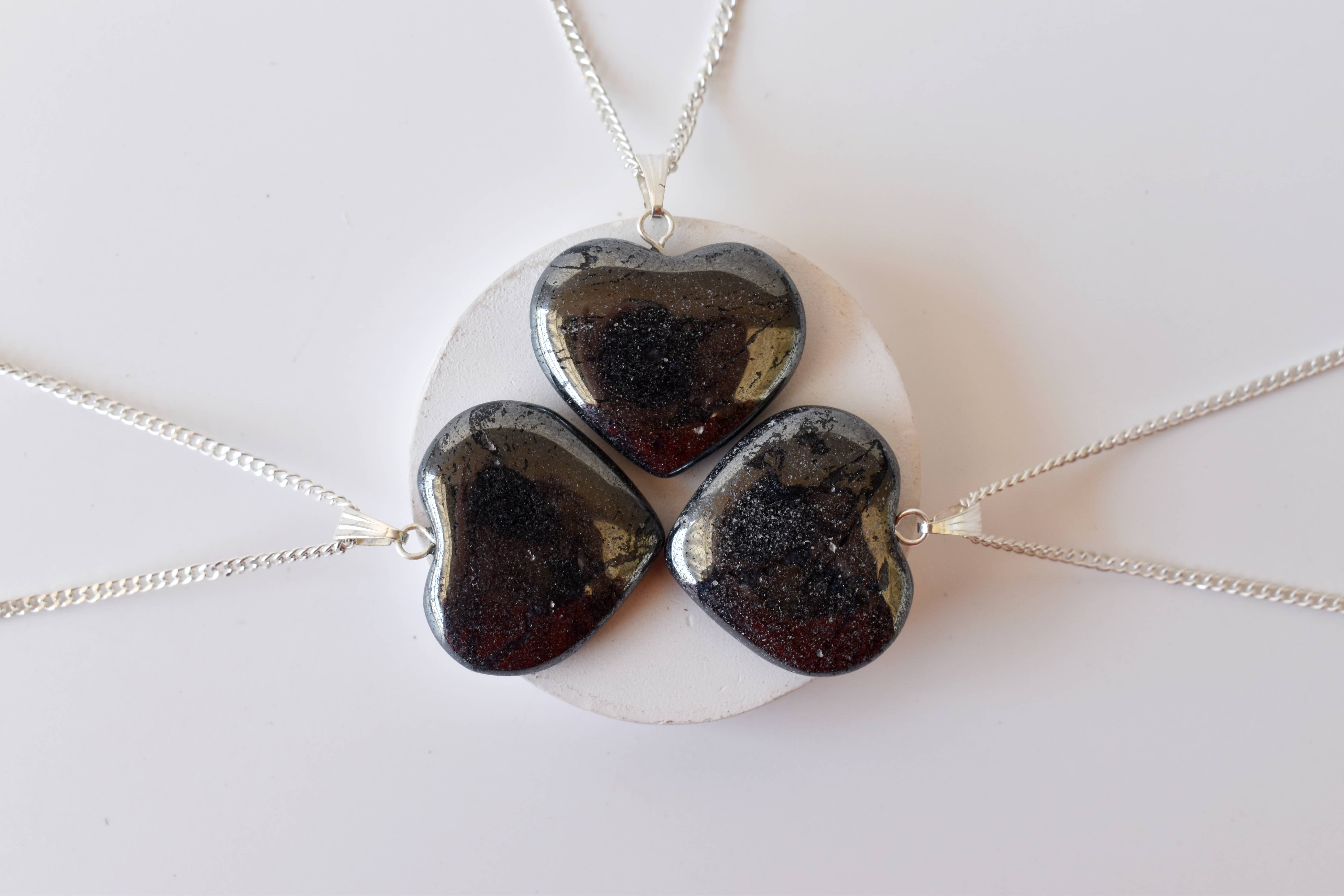 Hematite Crystal Heart Pendant, Genuine Heart Shaped Necklaces