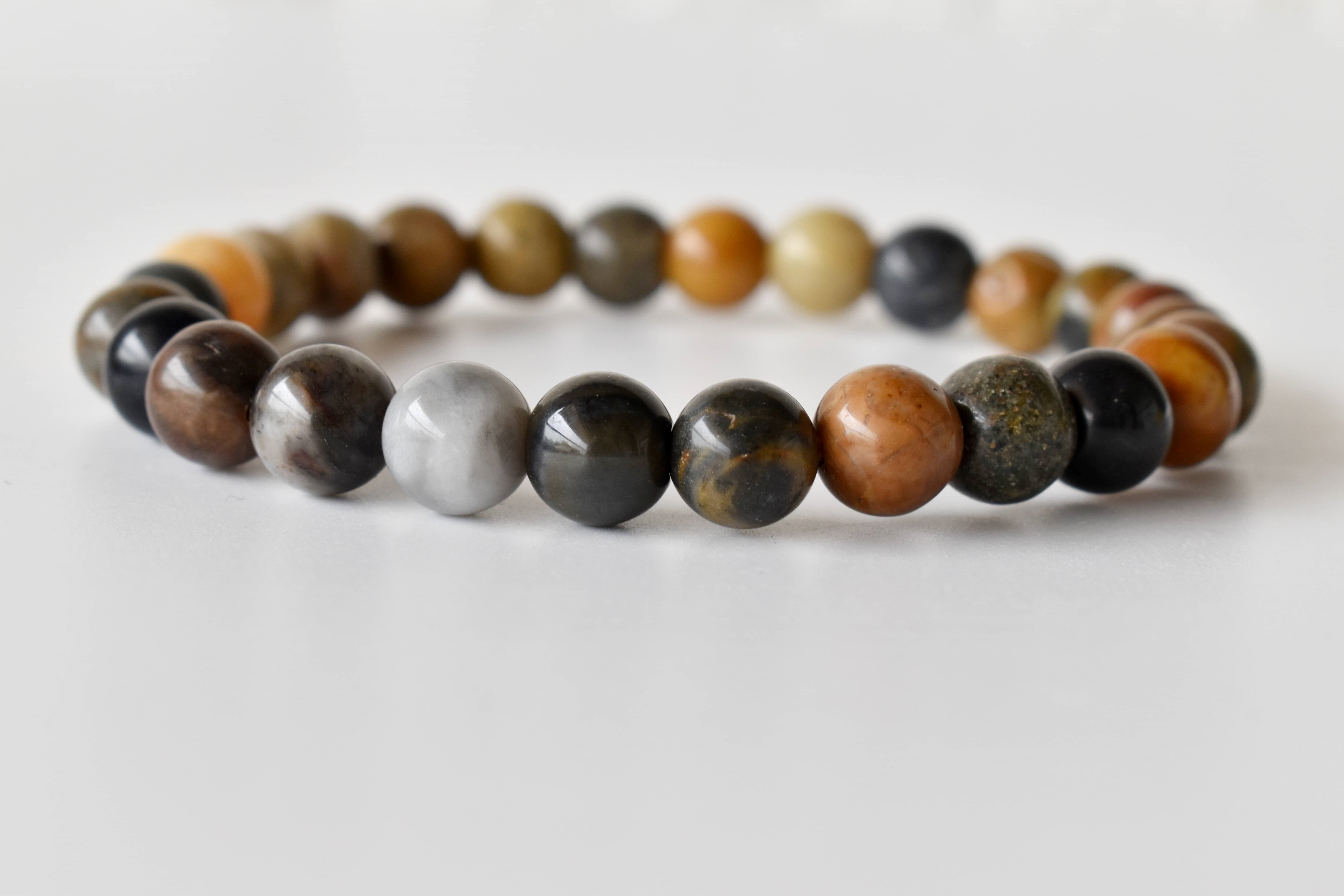 Petrified Wood Bracelet Crystal Beaded Bracelet