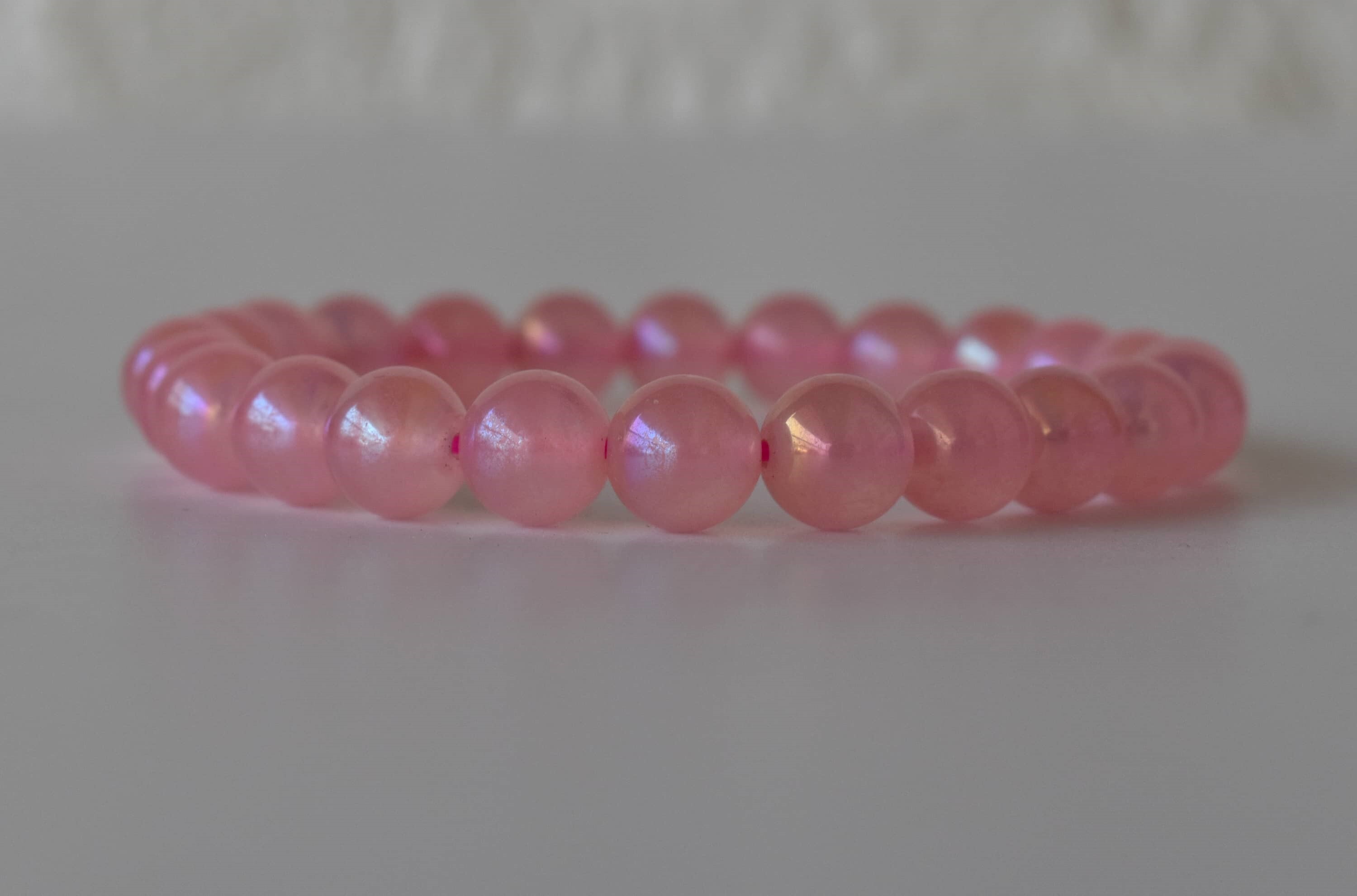 Aura Quartz Rose Quartz Bracelet Crystal Beaded Bracelet