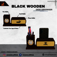 Brown Rectangular Wooden Desk Organiser