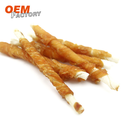 5 inch Rawhide Stick Twined by Chicken OEM Best Dog Snacks Supplier