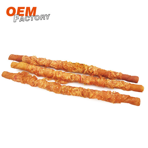 34cm Porkhide Stick Twined by Chicken OEM Dog Training Treats Manufacturer