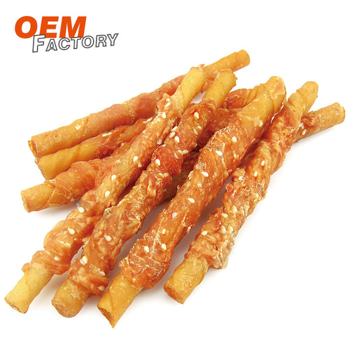 Porkhide Stick Twined by Chicken with Sesame OEM Dog Treats Suppliers