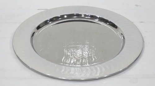 Metal Round Charger Plate Silver Enamel