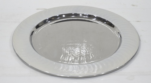 Metal Round Charger Plate Silver Enamel