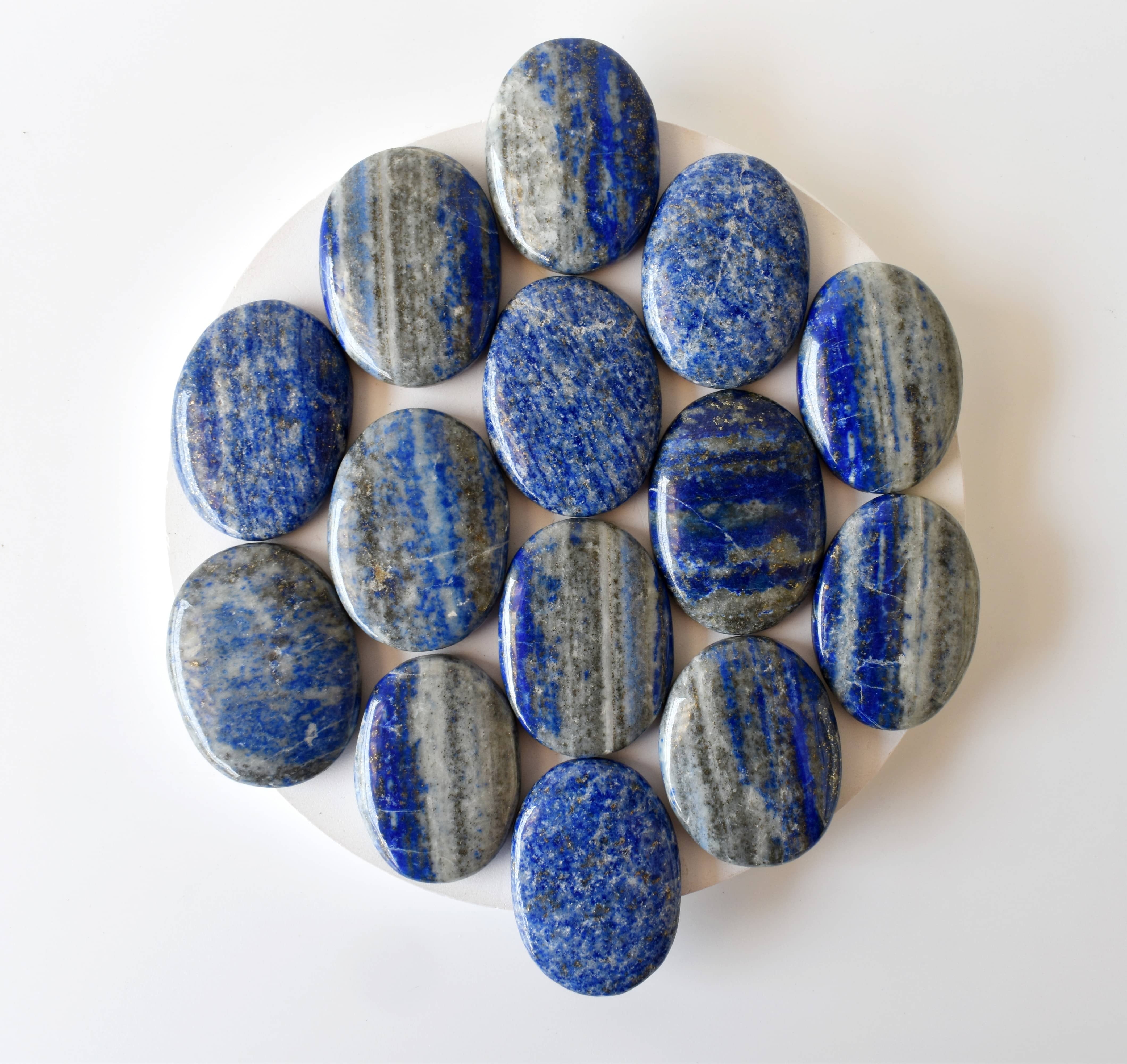 Lapis Lazuli Flat Stone, Polished Oval Flat Stone for Calming Crystal, Anxiety Relief