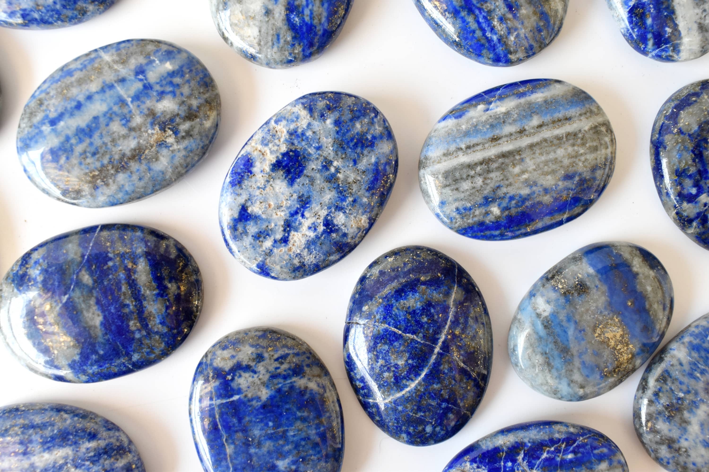 Lapis Lazuli Flat Stone, Polished Oval Flat Stone for Calming Crystal, Anxiety Relief