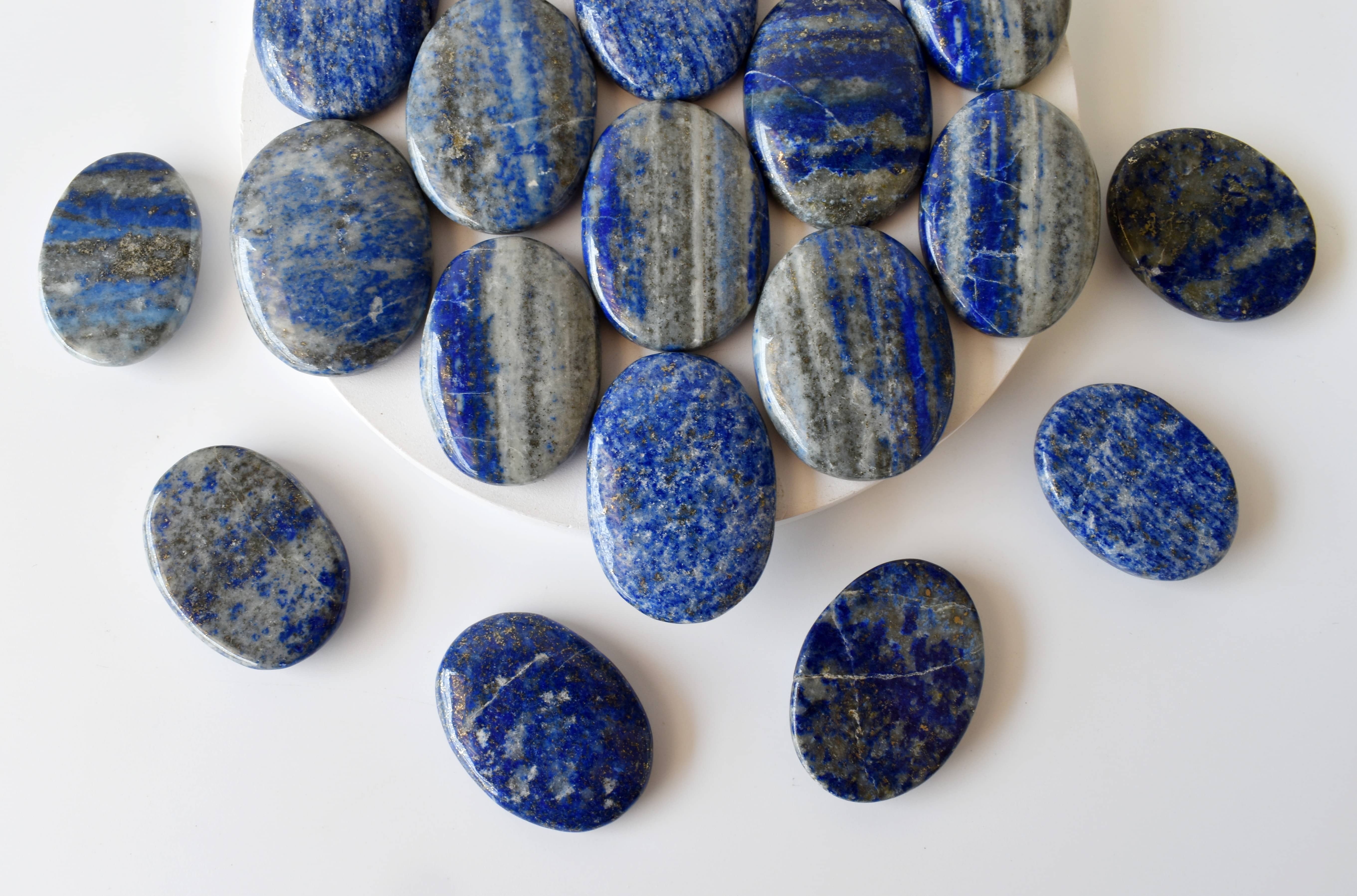 Lapis Lazuli Flat Stone, Polished Oval Flat Stone for Calming Crystal, Anxiety Relief