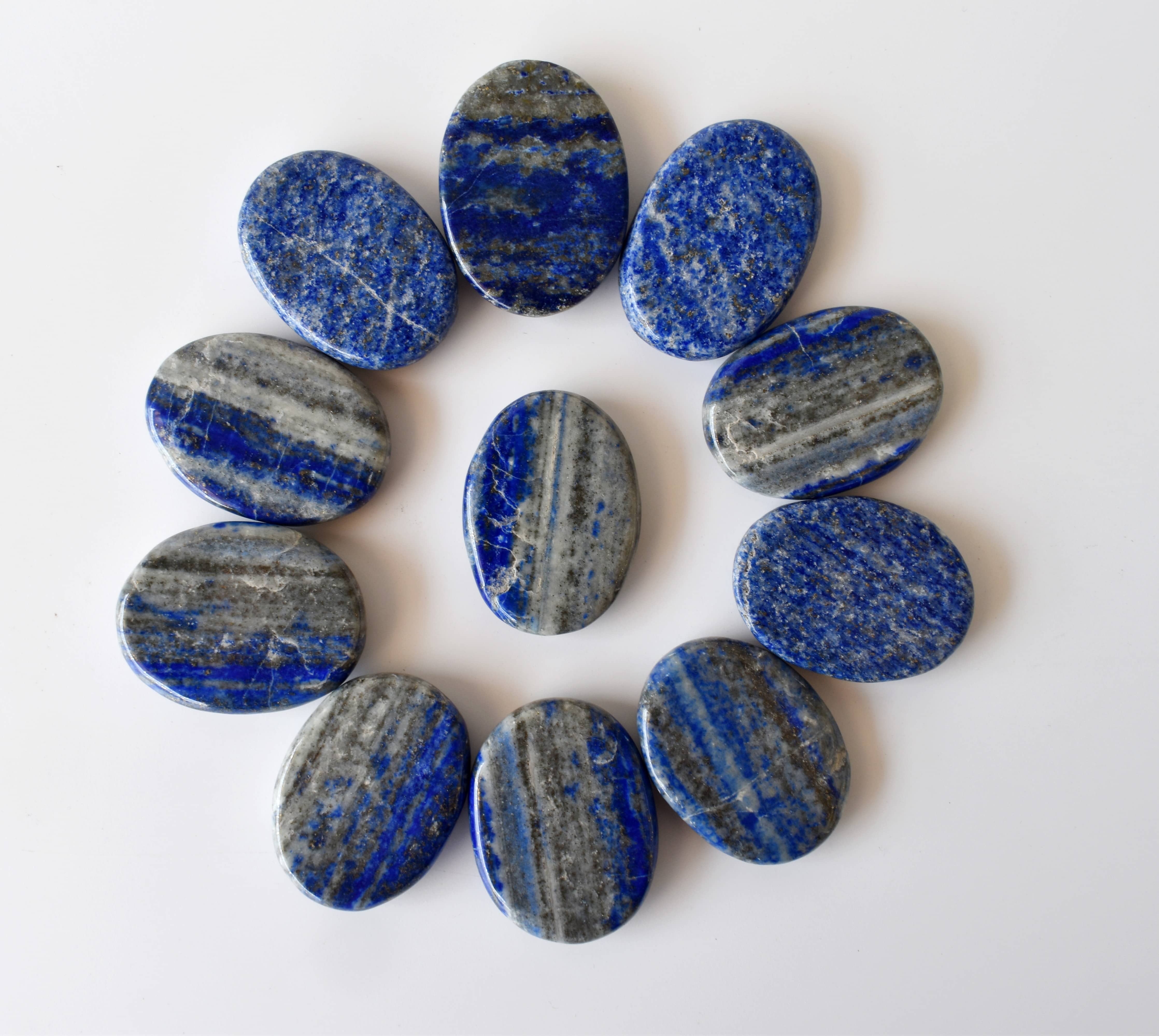 Lapis Lazuli Flat Stone, Polished Oval Flat Stone for Calming Crystal, Anxiety Relief