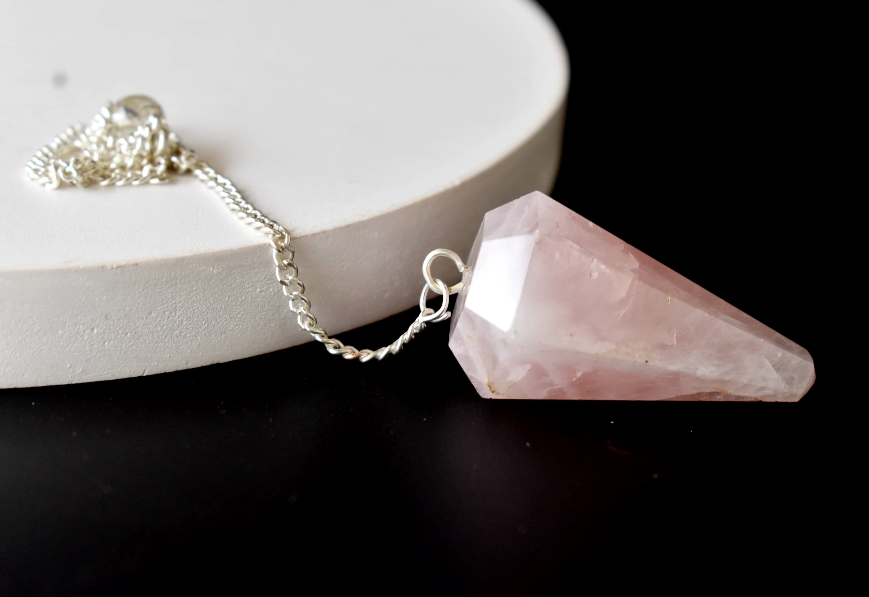 Rose Quartz Faceted Cone Pendulum, Crystal Healing Gemstone