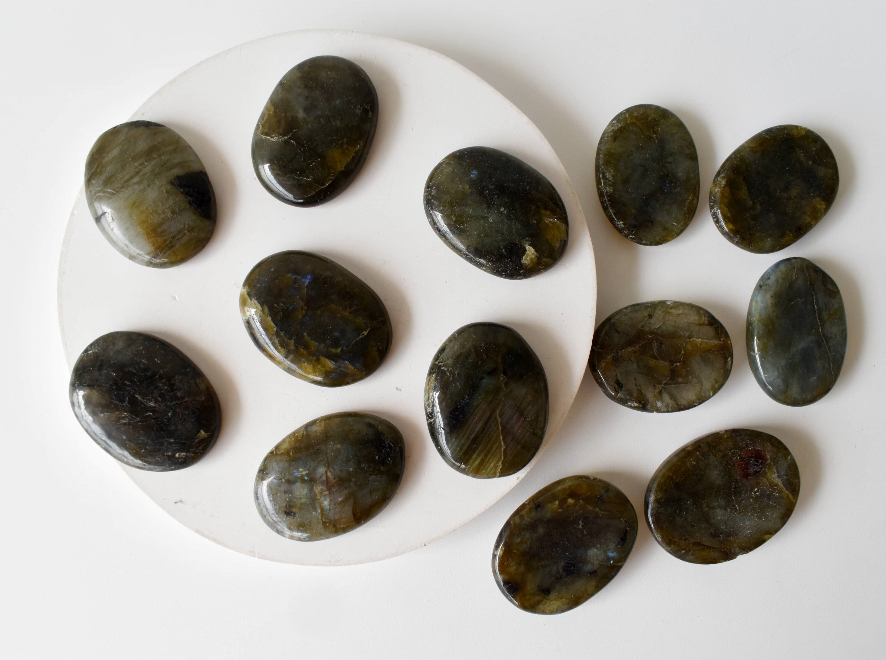 Labradorite Flat Stone, Polished Oval Flat Stone for Calming Crystal, Anxiety Relief