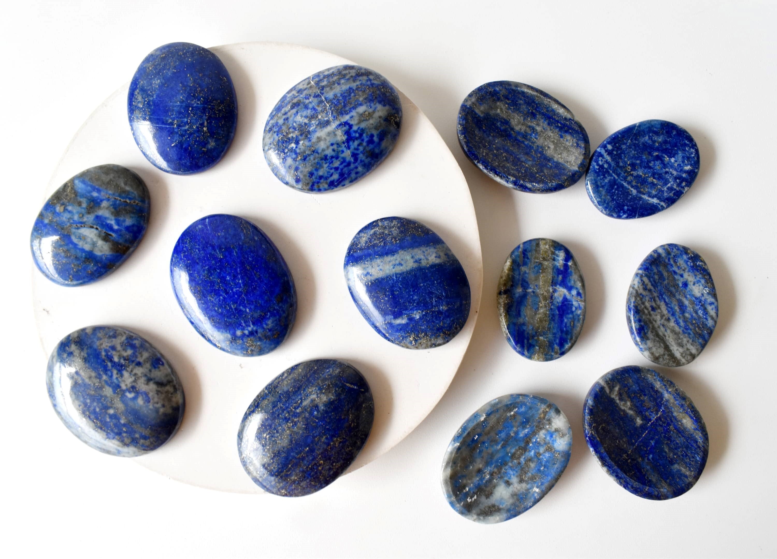 Lapis Lazuli Worry Stone for Crystal Healing, Pocket Palm Stone